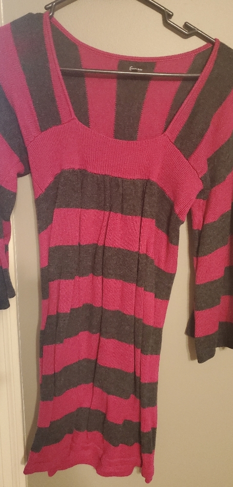 Gray and raspberry stripe Express sweater dress